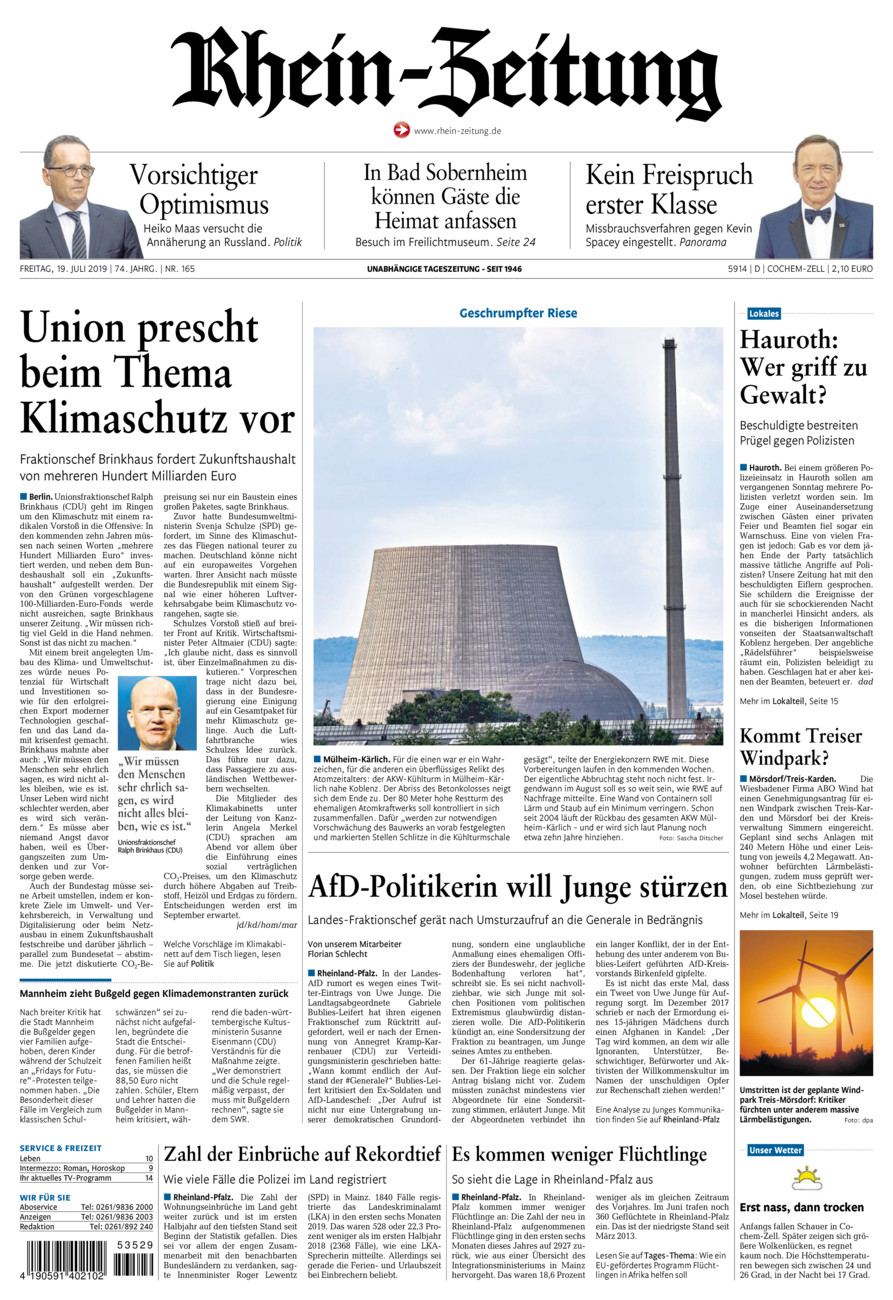 Rhein-Zeitung Kreis Cochem-Zell vom Freitag, 19.07.2019