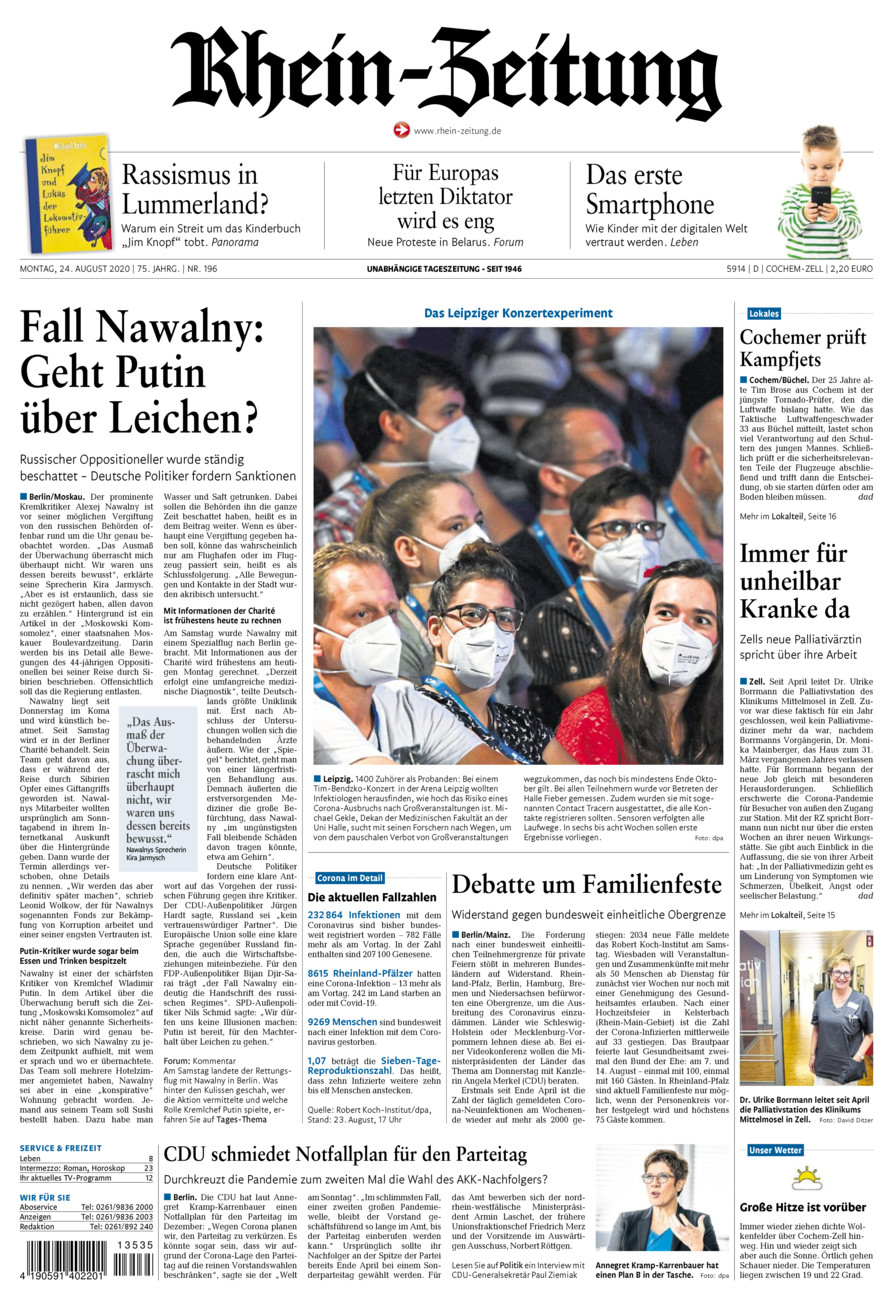 Rhein-Zeitung Kreis Cochem-Zell vom Montag, 24.08.2020
