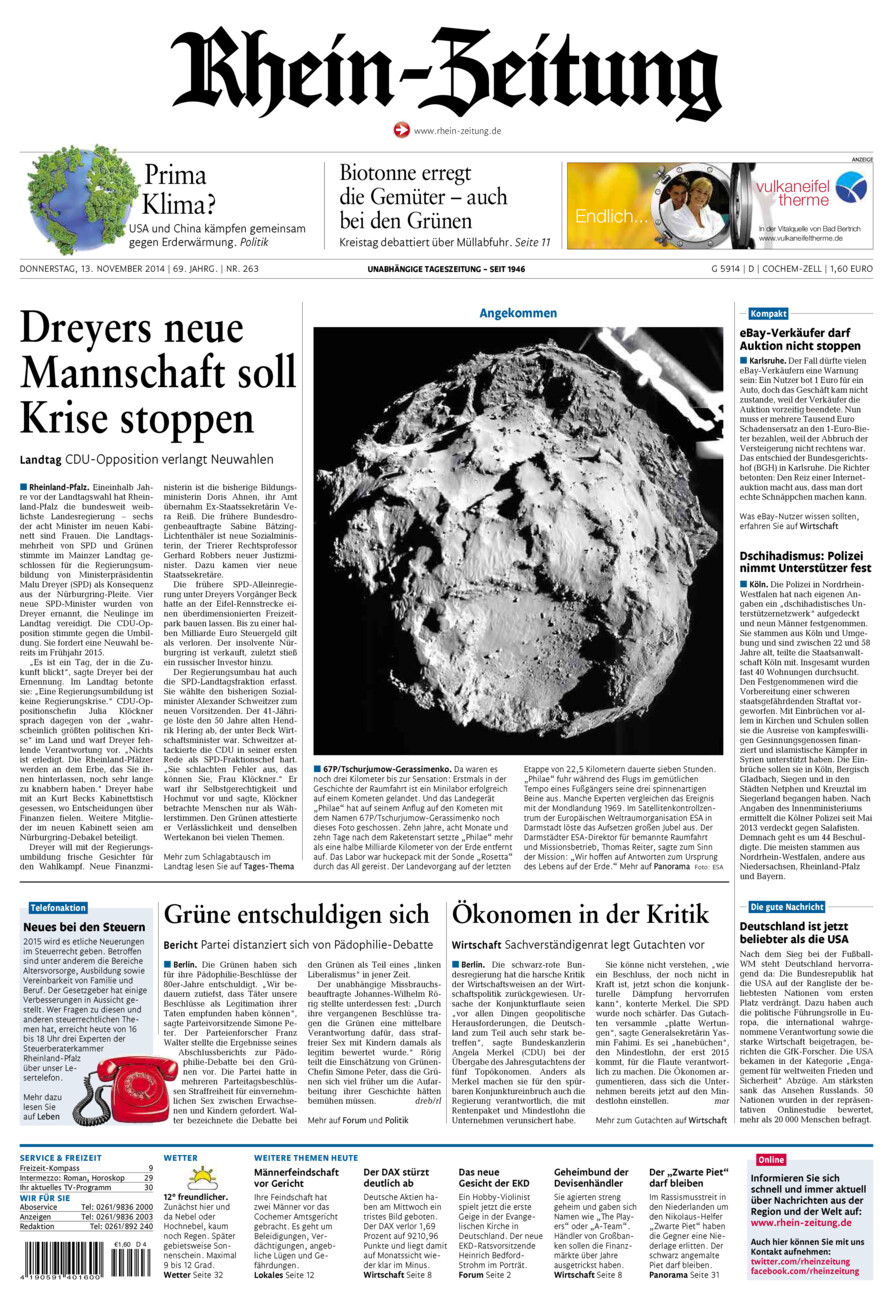 Rhein-Zeitung Kreis Cochem-Zell vom Donnerstag, 13.11.2014