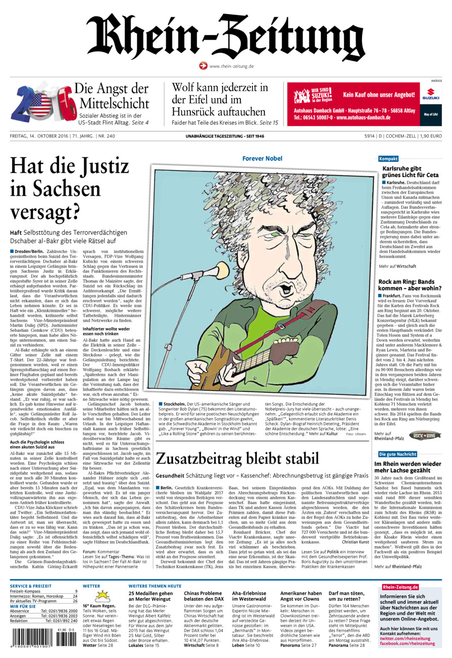 Rhein-Zeitung Kreis Cochem-Zell vom Freitag, 14.10.2016