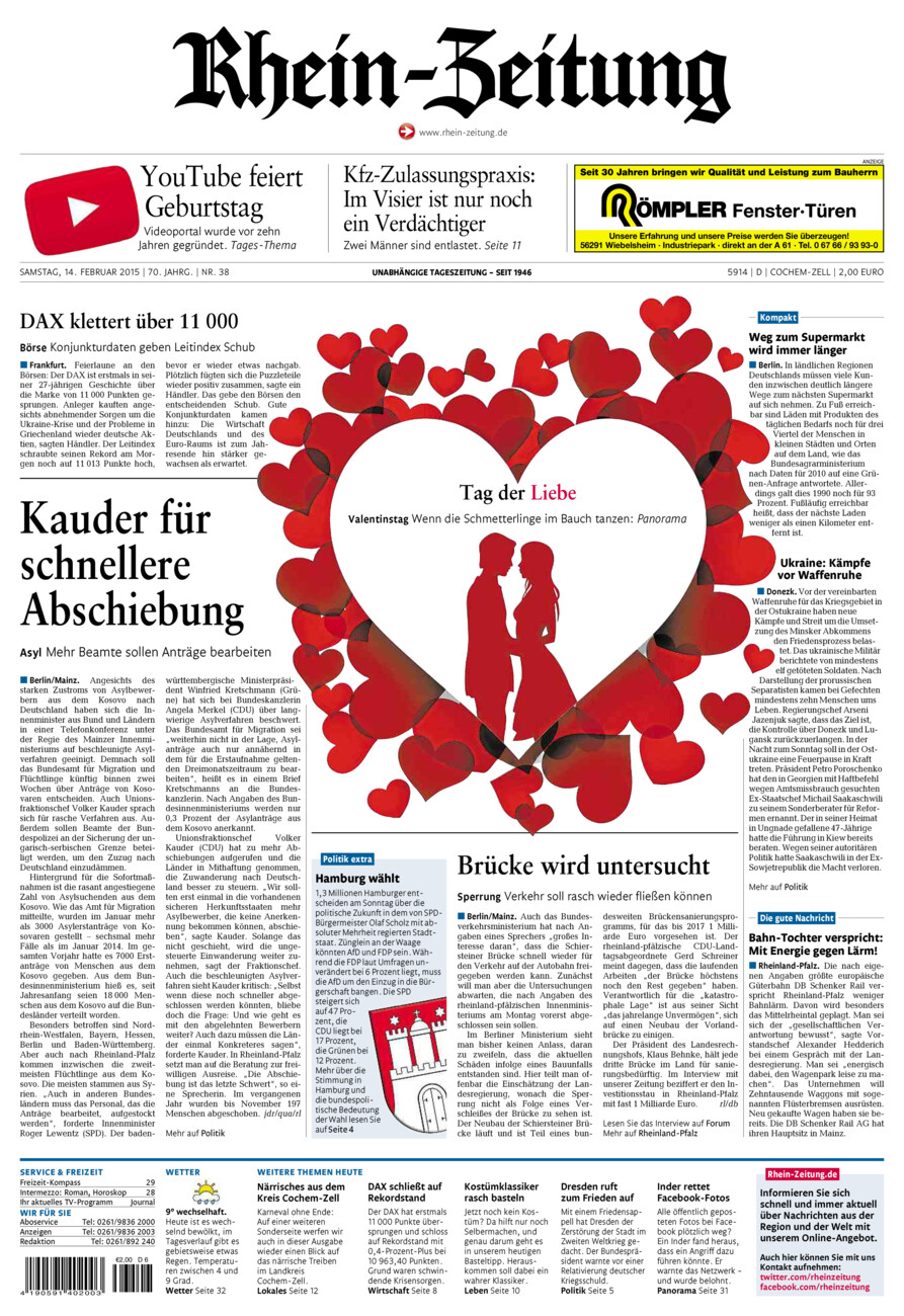 Rhein-Zeitung Kreis Cochem-Zell vom Samstag, 14.02.2015