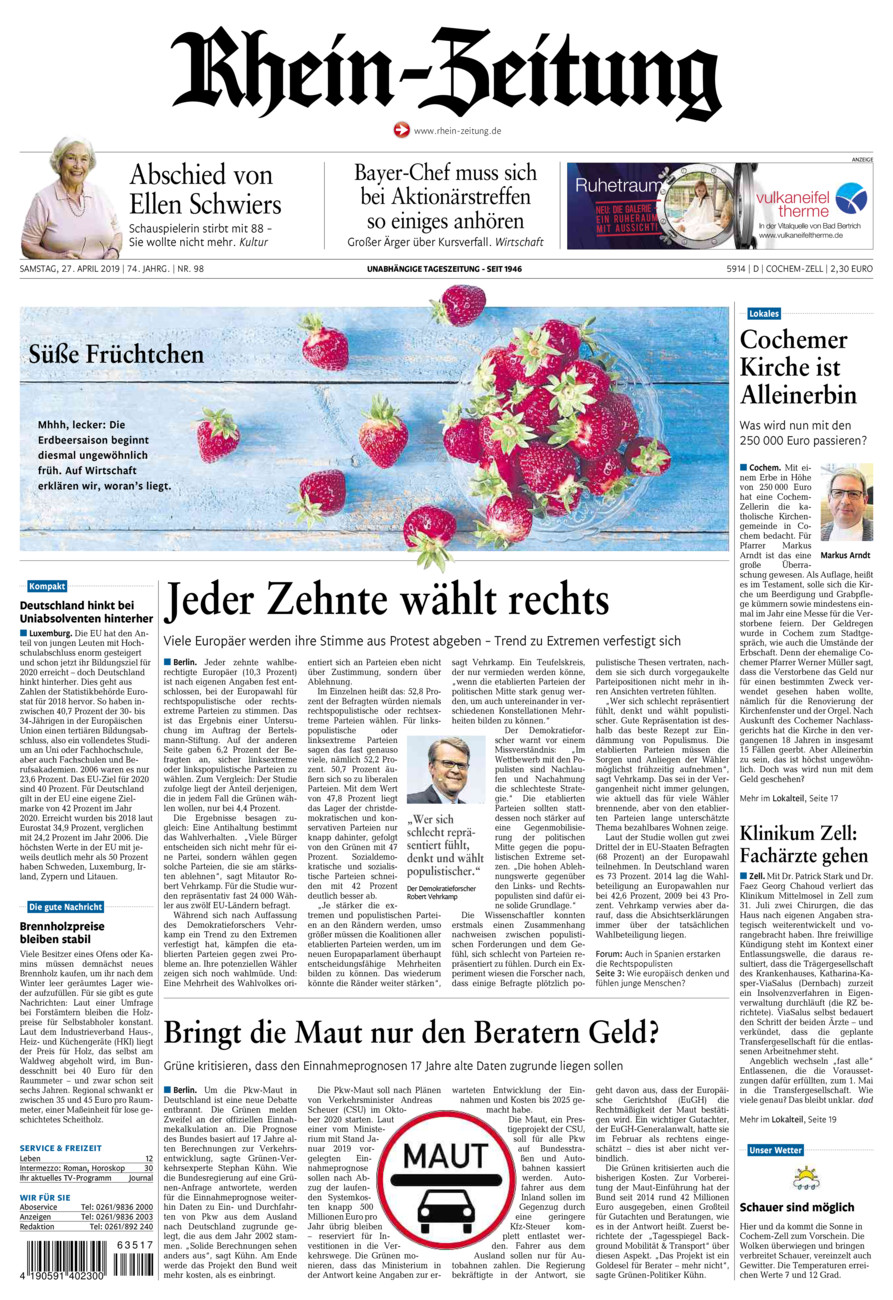 Rhein-Zeitung Kreis Cochem-Zell vom Samstag, 27.04.2019