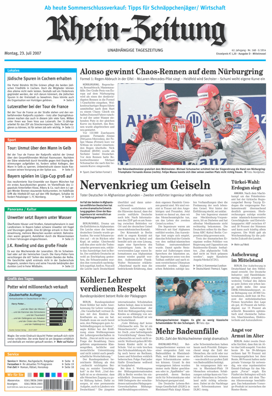 Rhein-Zeitung Kreis Cochem-Zell vom Montag, 23.07.2007