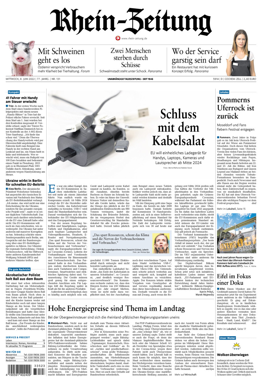 Rhein-Zeitung Kreis Cochem-Zell vom Mittwoch, 08.06.2022
