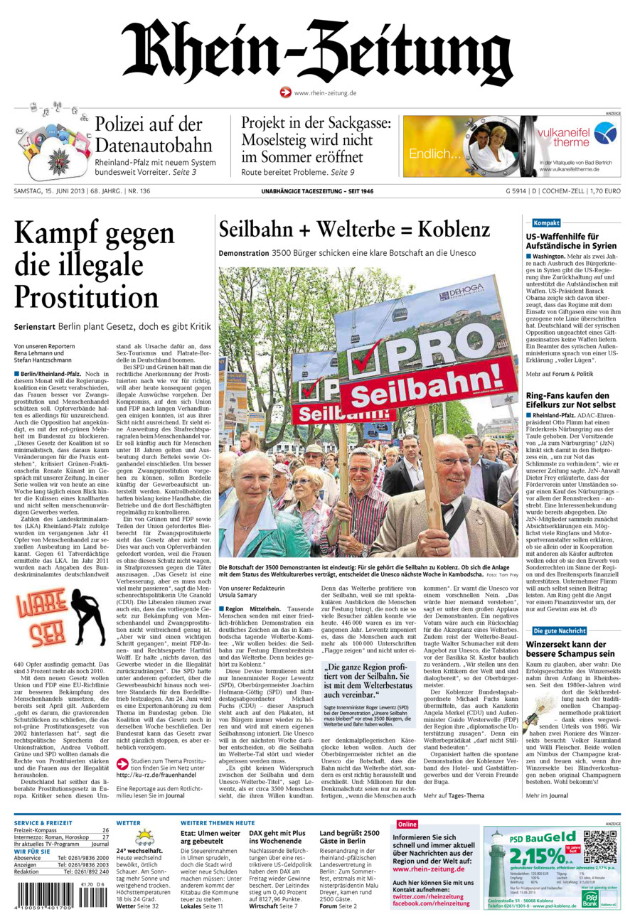 Rhein-Zeitung Kreis Cochem-Zell vom Samstag, 15.06.2013