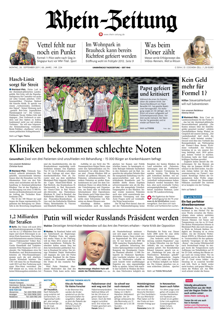 Rhein-Zeitung Kreis Cochem-Zell vom Montag, 26.09.2011
