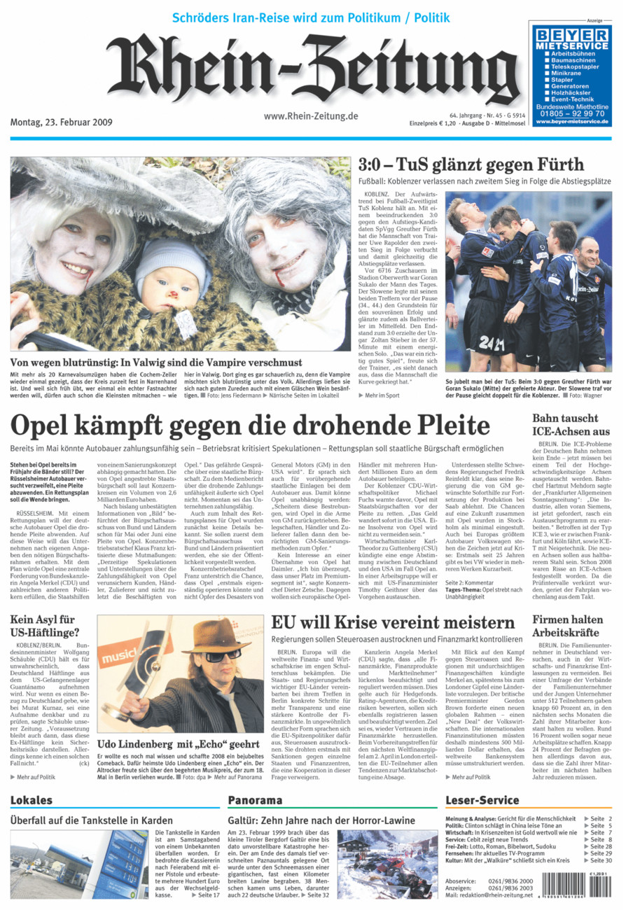 Rhein-Zeitung Kreis Cochem-Zell vom Montag, 23.02.2009