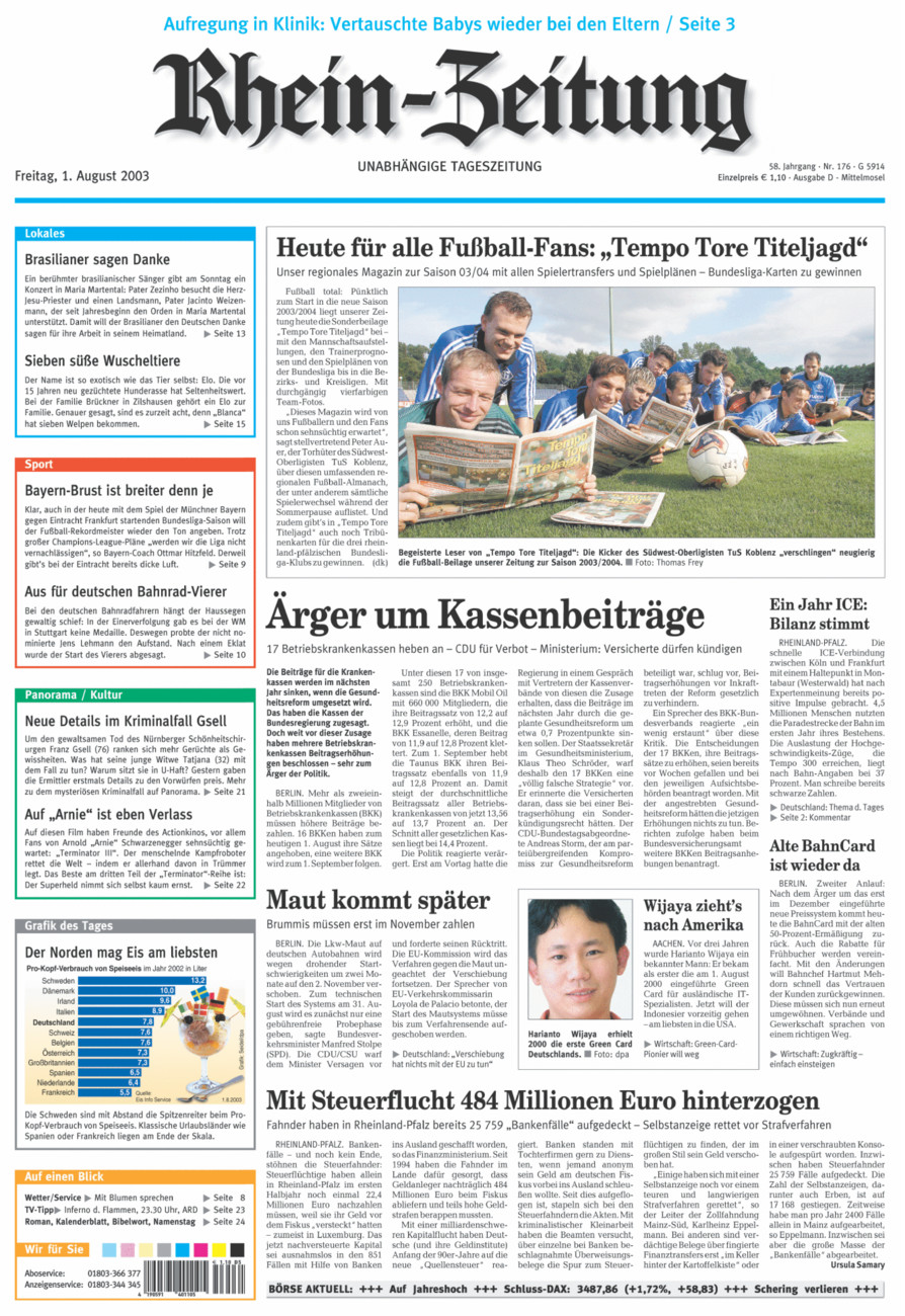 Rhein-Zeitung Kreis Cochem-Zell vom Freitag, 01.08.2003