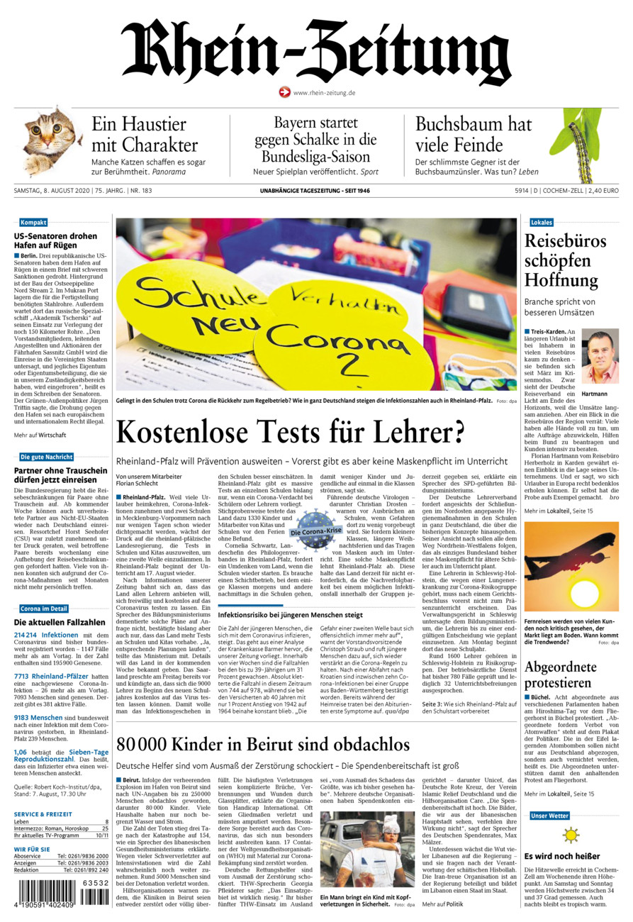 Rhein-Zeitung Kreis Cochem-Zell vom Samstag, 08.08.2020