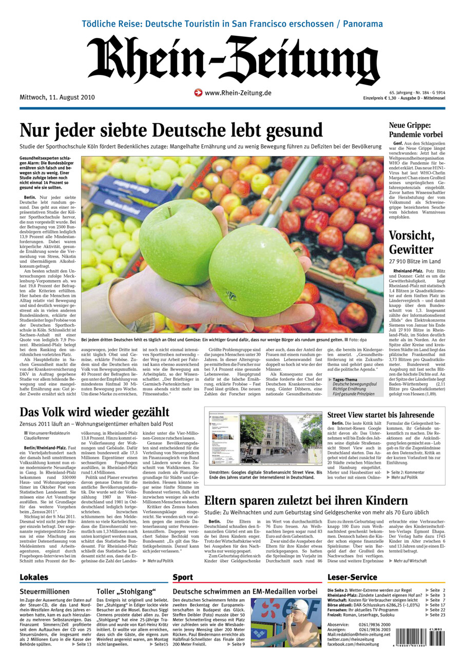Rhein-Zeitung Kreis Cochem-Zell vom Mittwoch, 11.08.2010