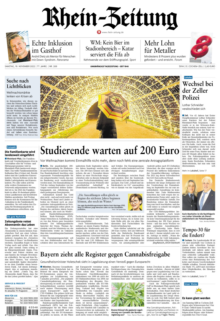 Rhein-Zeitung Kreis Cochem-Zell vom Samstag, 19.11.2022