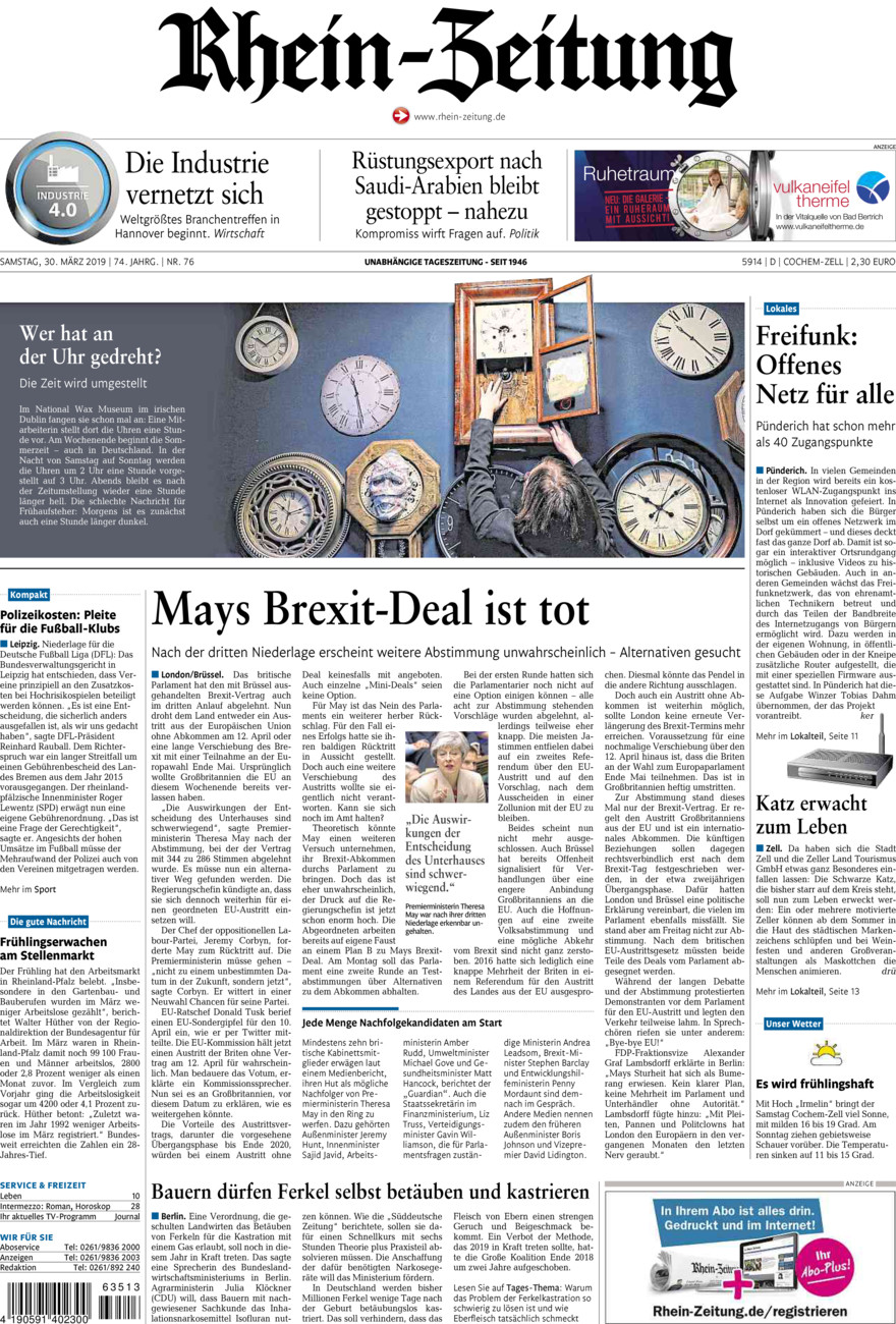 Rhein-Zeitung Kreis Cochem-Zell vom Samstag, 30.03.2019