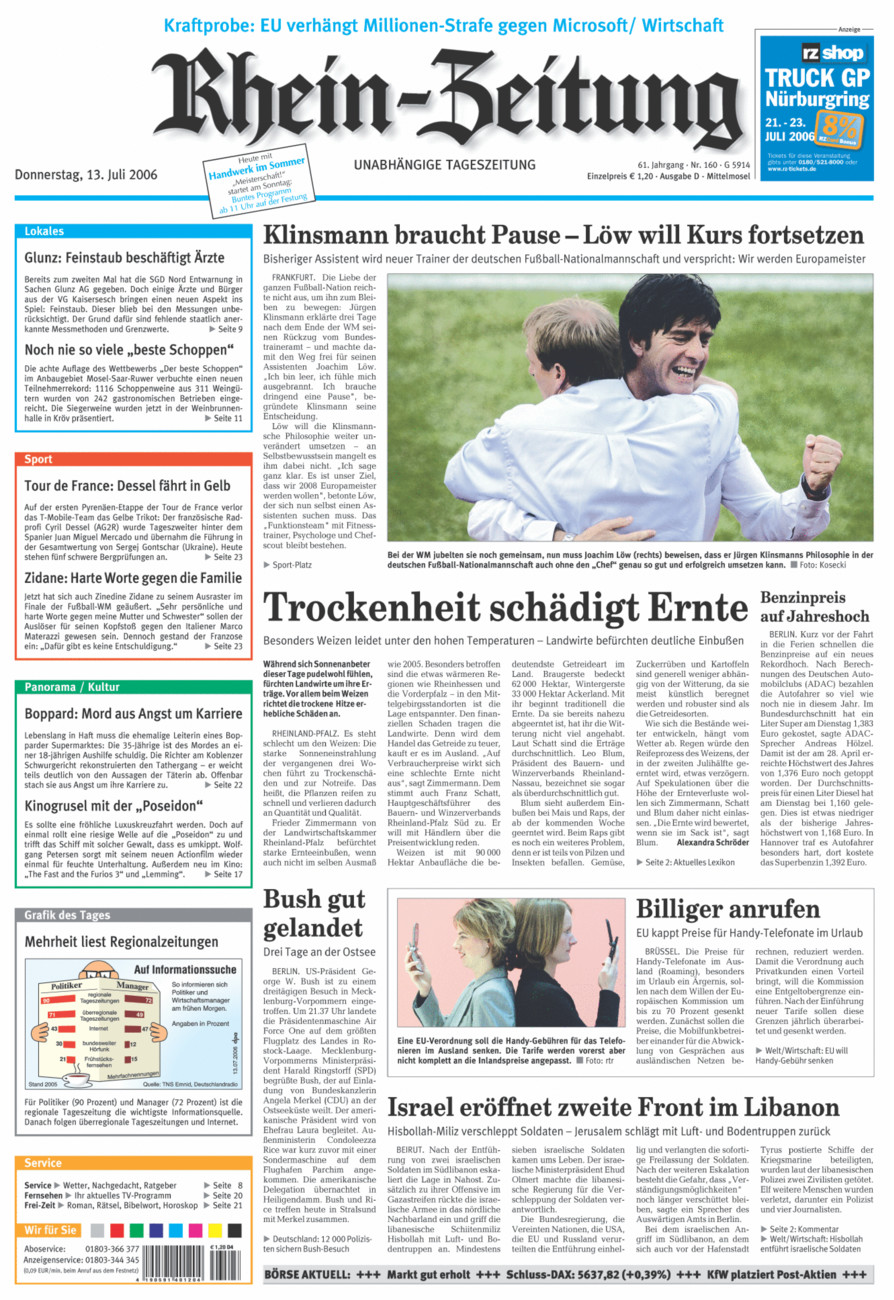 Rhein-Zeitung Kreis Cochem-Zell vom Donnerstag, 13.07.2006