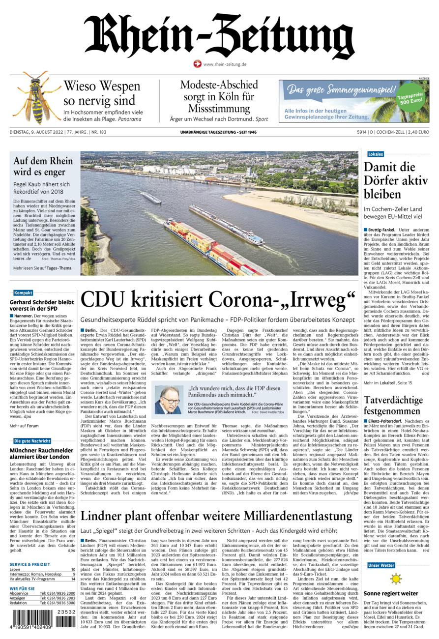 Rhein-Zeitung Kreis Cochem-Zell vom Dienstag, 09.08.2022