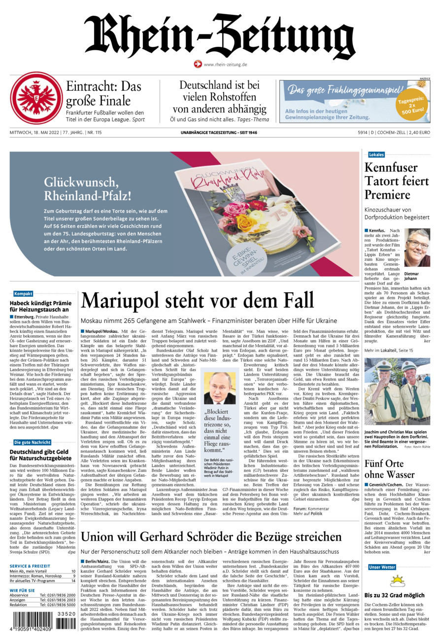 Rhein-Zeitung Kreis Cochem-Zell vom Mittwoch, 18.05.2022
