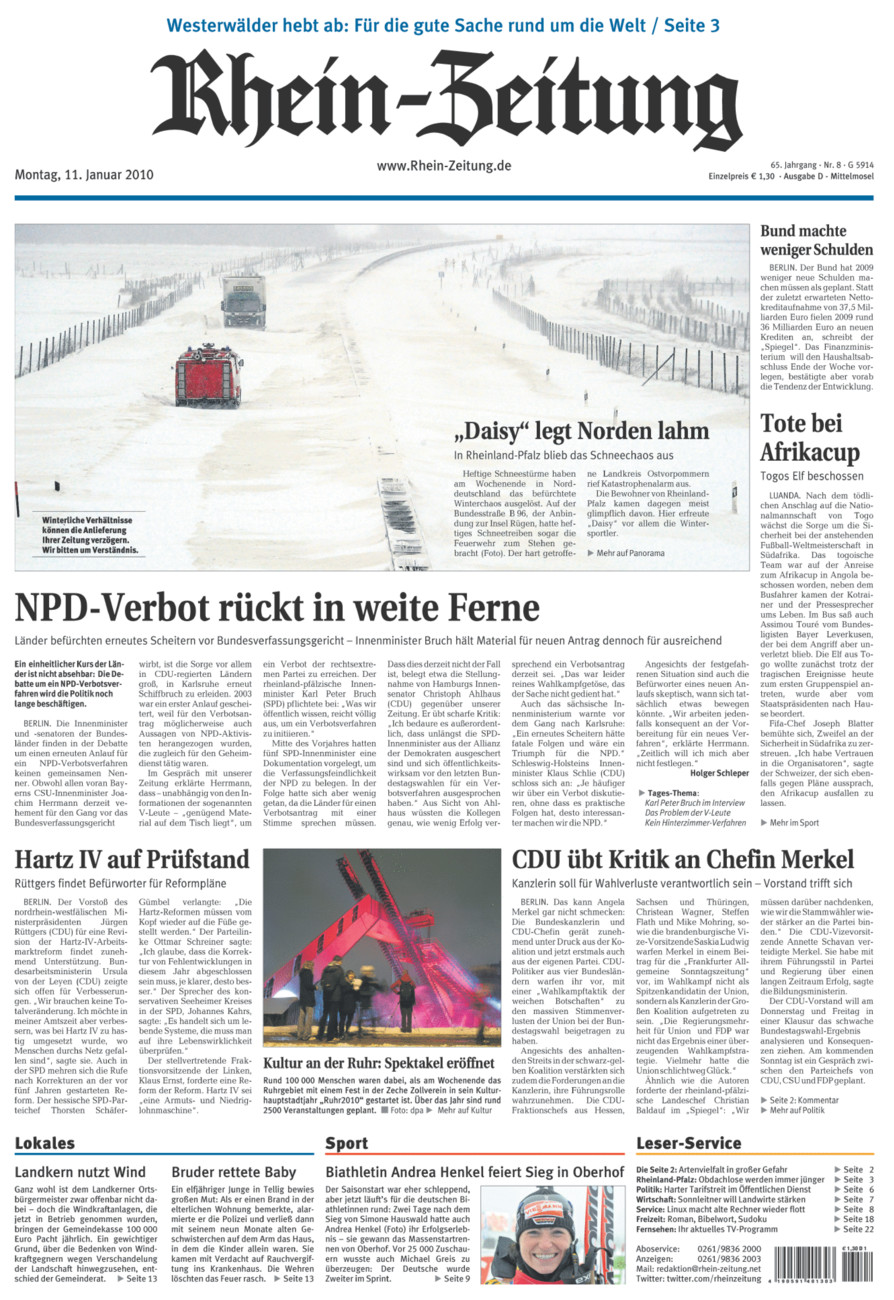 Rhein-Zeitung Kreis Cochem-Zell vom Montag, 11.01.2010