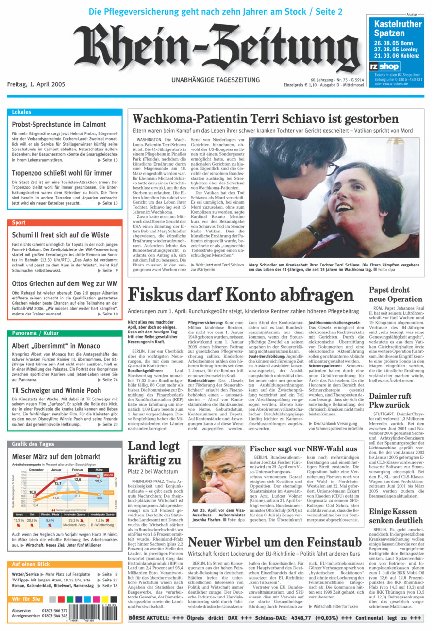 Rhein-Zeitung Kreis Cochem-Zell vom Freitag, 01.04.2005