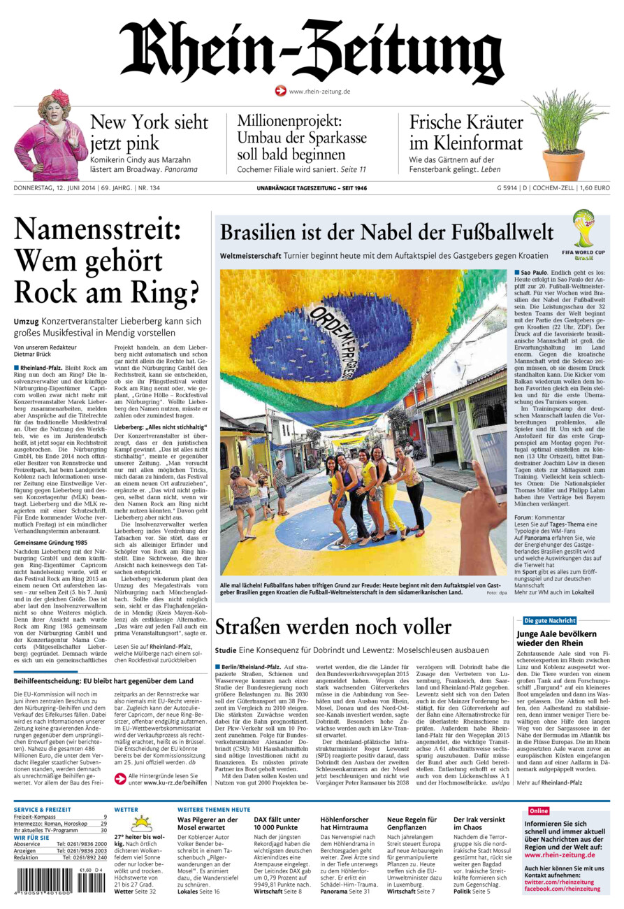 Rhein-Zeitung Kreis Cochem-Zell vom Donnerstag, 12.06.2014