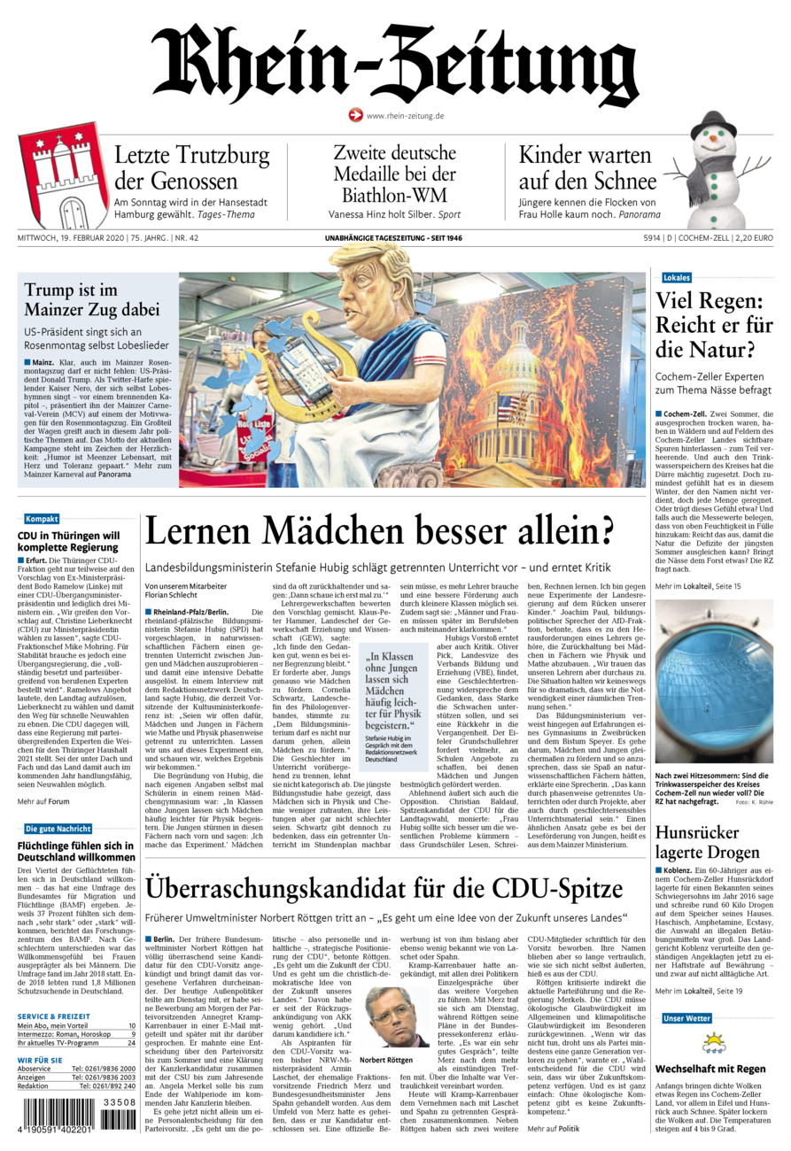 Rhein-Zeitung Kreis Cochem-Zell vom Mittwoch, 19.02.2020