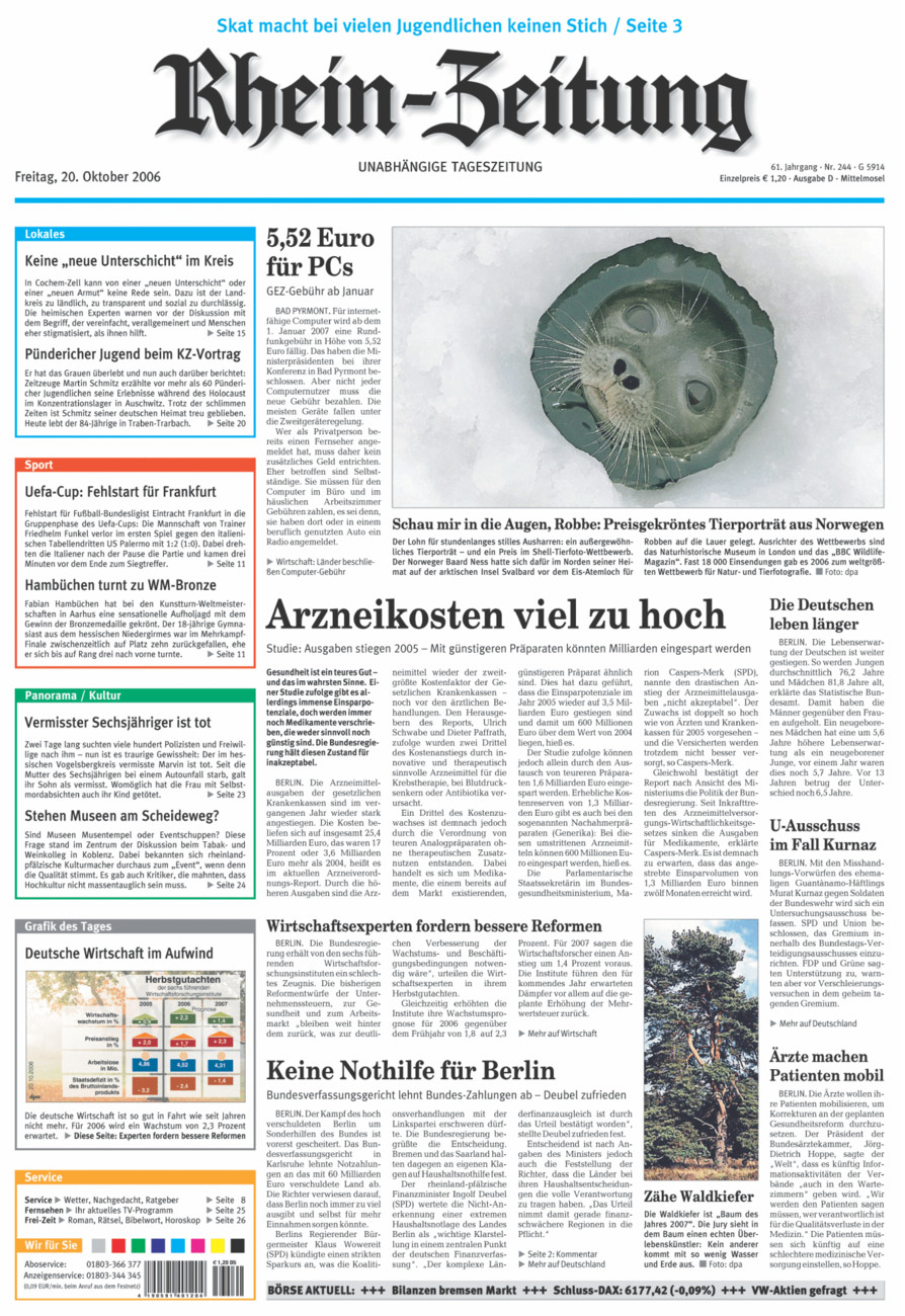 Rhein-Zeitung Kreis Cochem-Zell vom Freitag, 20.10.2006
