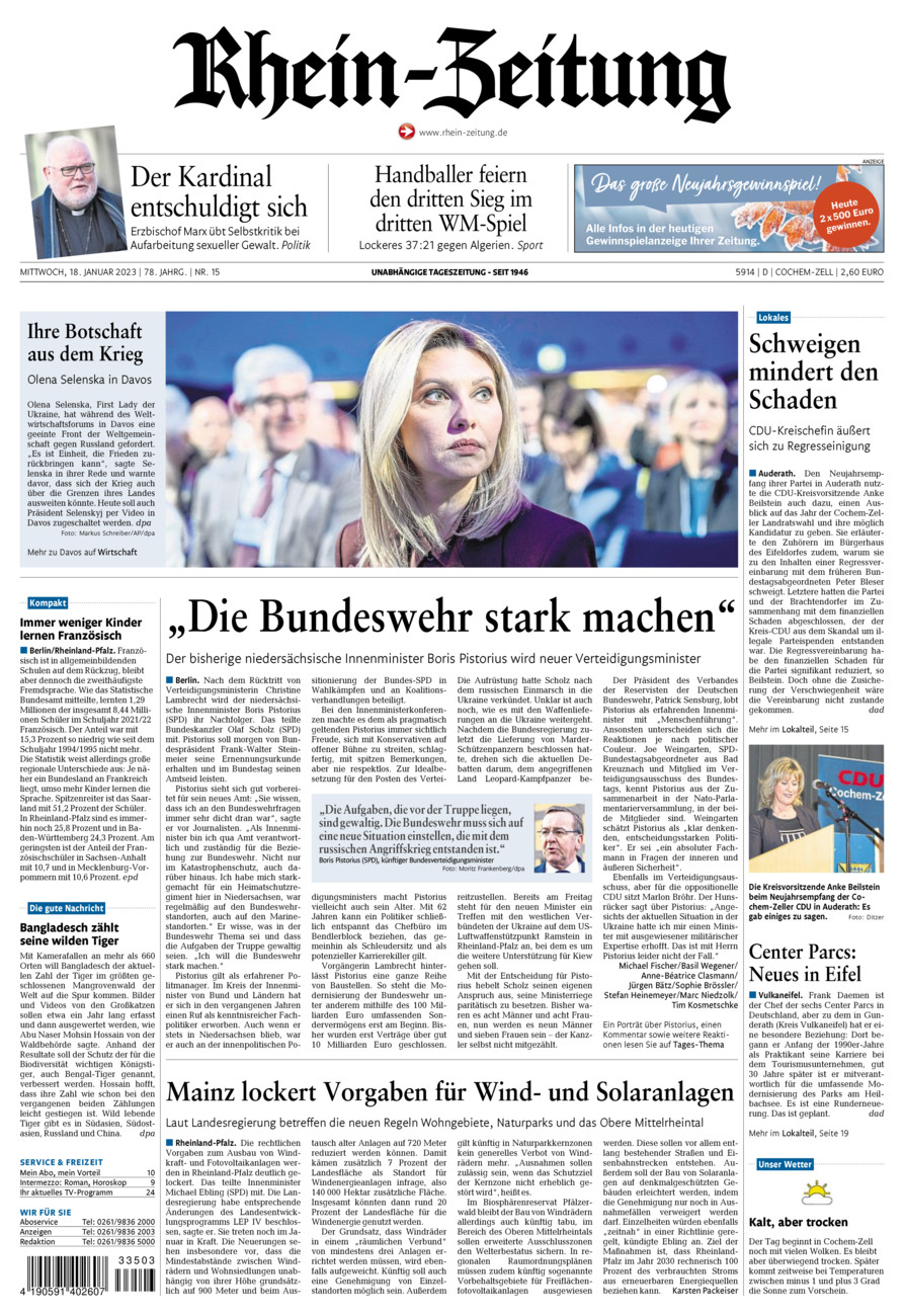 Rhein-Zeitung Kreis Cochem-Zell vom Mittwoch, 18.01.2023