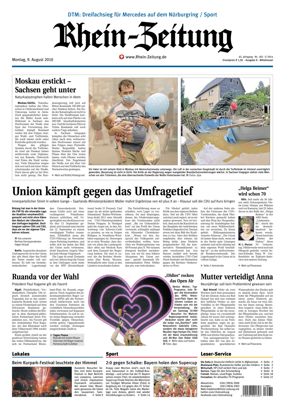 Rhein-Zeitung Kreis Cochem-Zell vom Montag, 09.08.2010