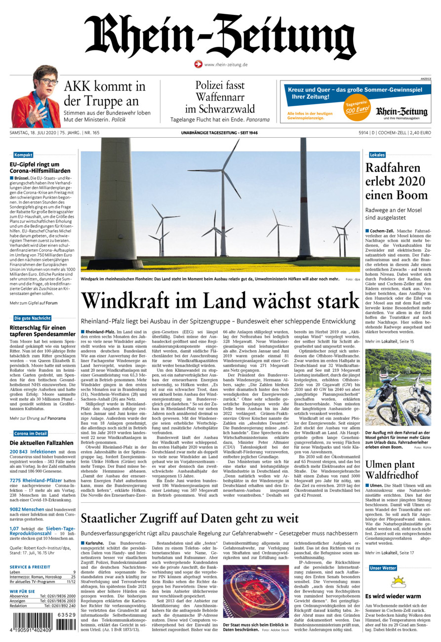 Rhein-Zeitung Kreis Cochem-Zell vom Samstag, 18.07.2020