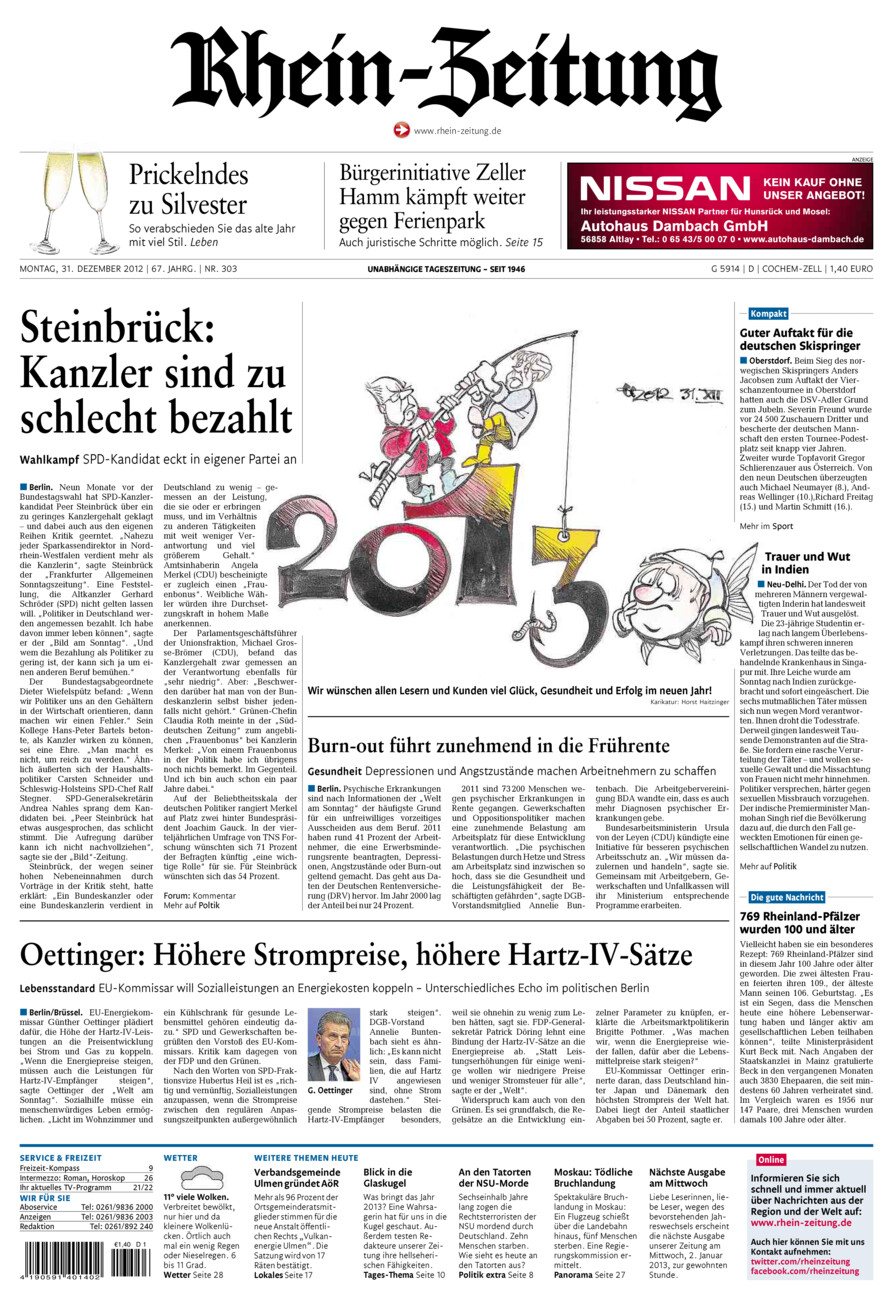 Rhein-Zeitung Kreis Cochem-Zell vom Montag, 31.12.2012