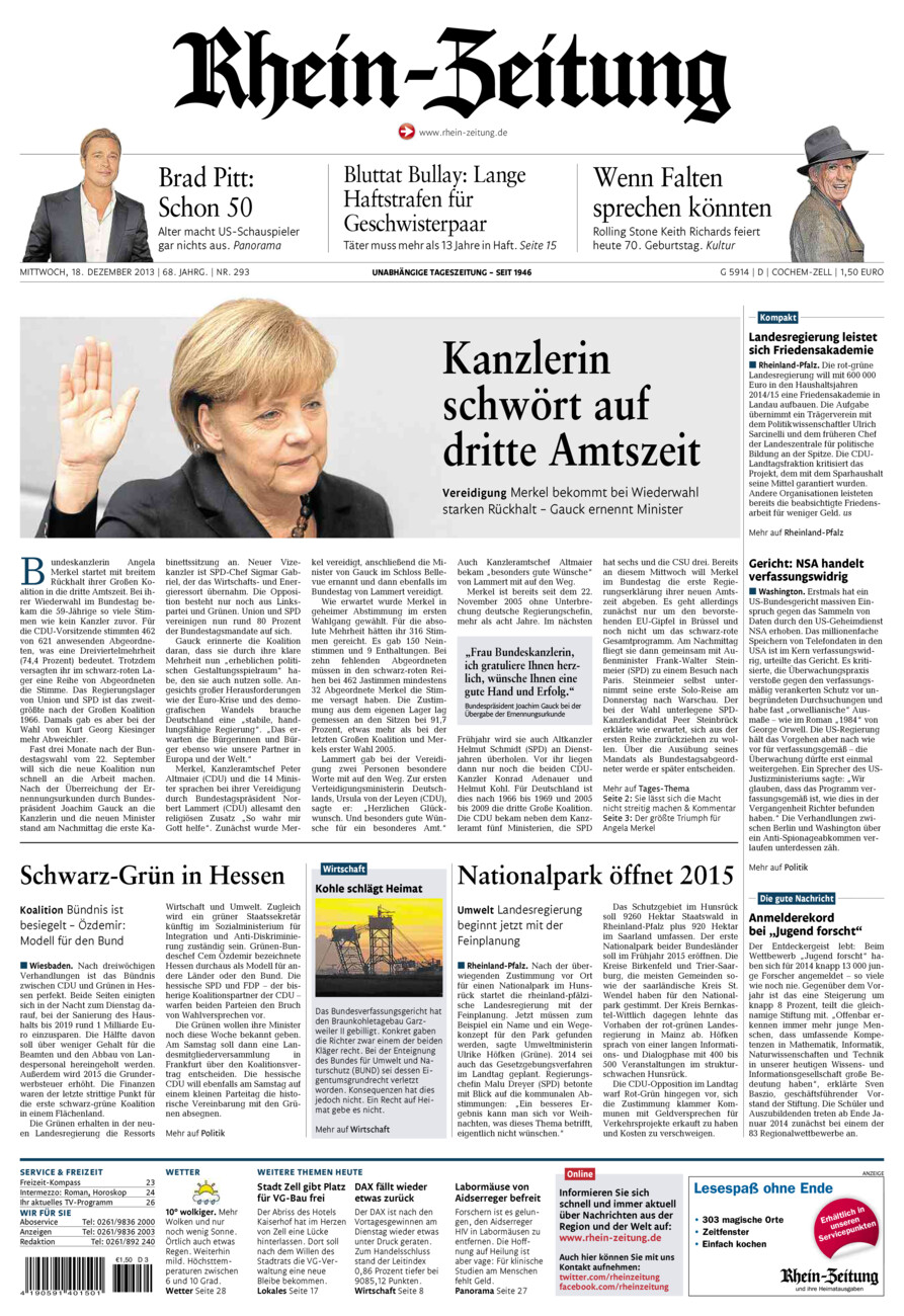 Rhein-Zeitung Kreis Cochem-Zell vom Mittwoch, 18.12.2013