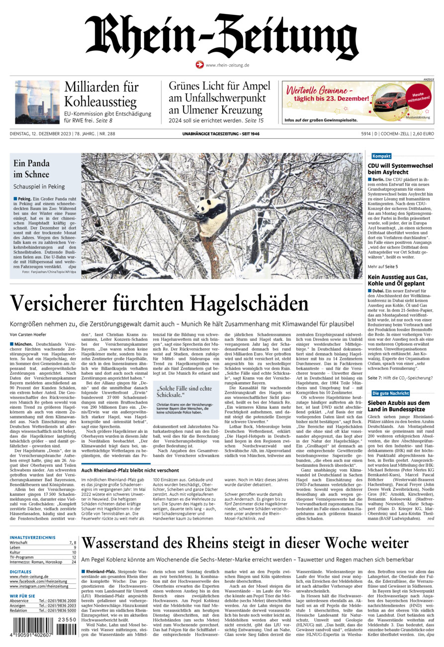 Rhein-Zeitung Kreis Cochem-Zell vom Dienstag, 12.12.2023