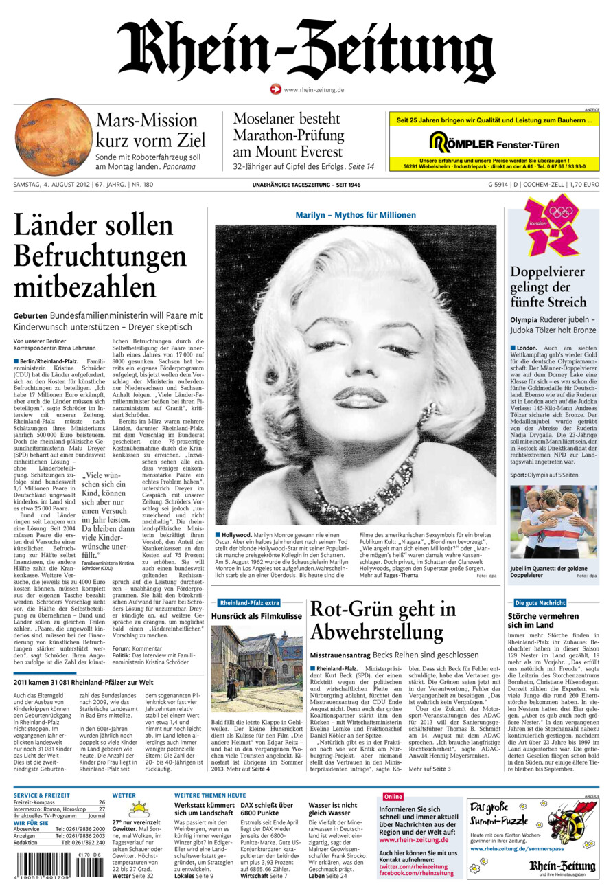 Rhein-Zeitung Kreis Cochem-Zell vom Samstag, 04.08.2012