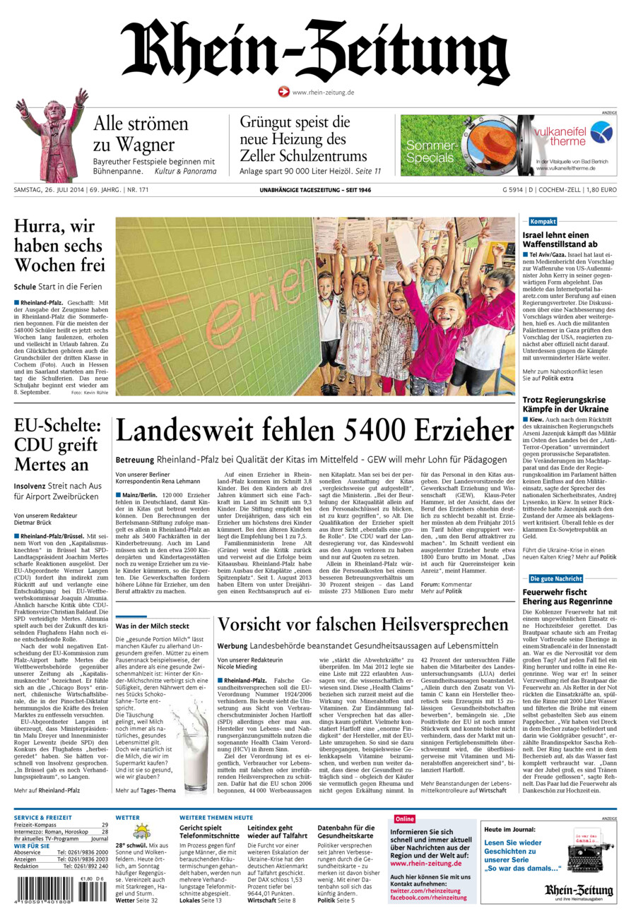 Rhein-Zeitung Kreis Cochem-Zell vom Samstag, 26.07.2014