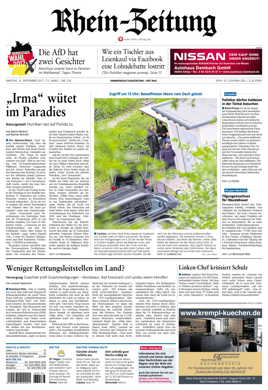 Rhein-Zeitung Kreis Cochem-Zell vom Samstag, 09.09.2017