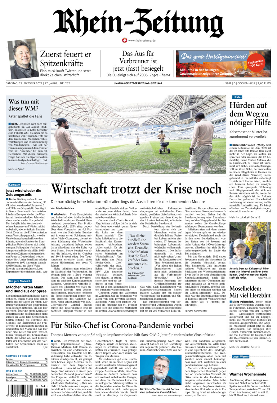 Rhein-Zeitung Kreis Cochem-Zell vom Samstag, 29.10.2022