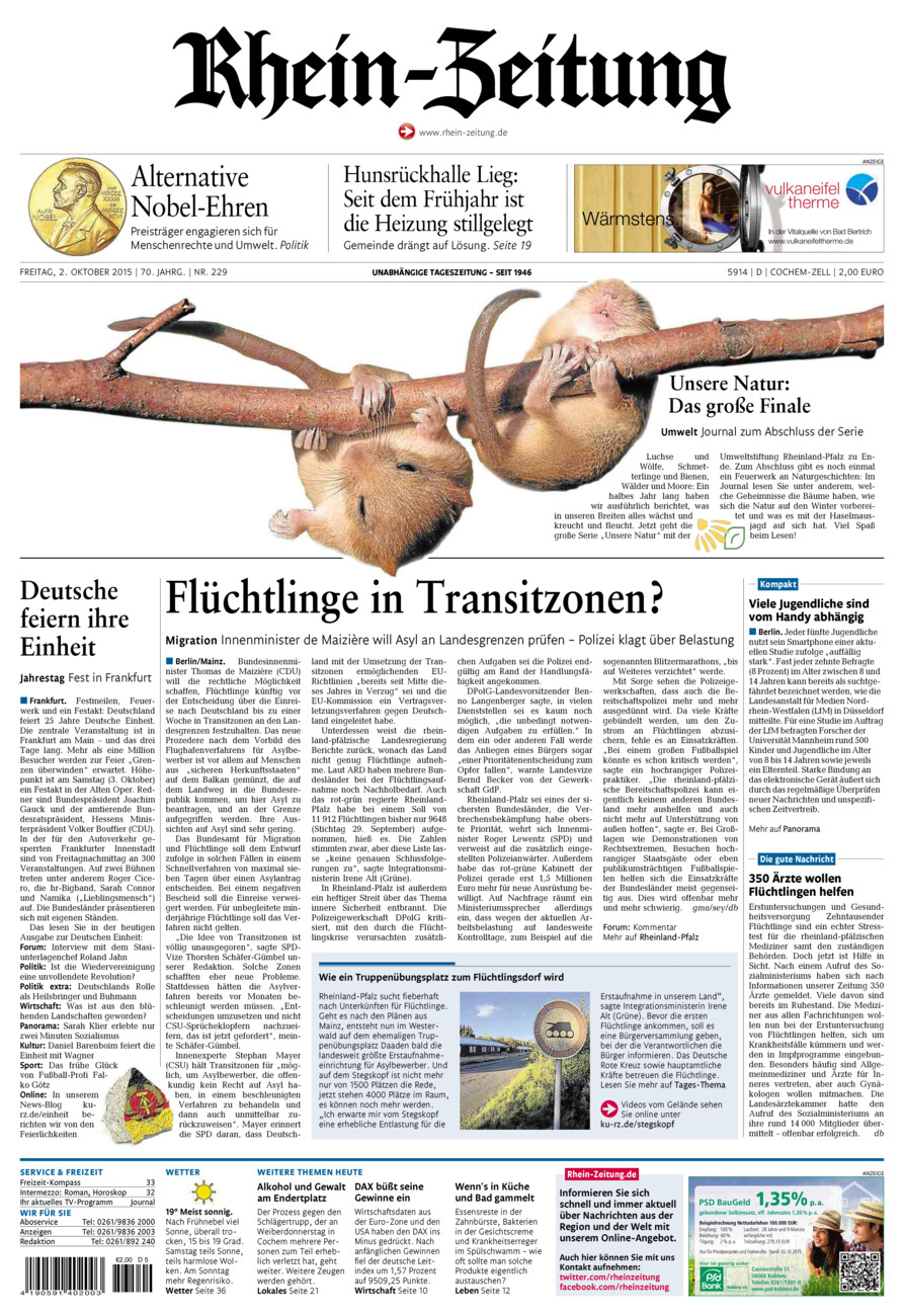 Rhein-Zeitung Kreis Cochem-Zell vom Freitag, 02.10.2015