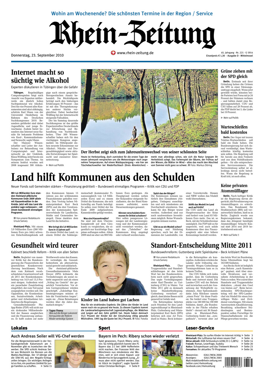 Rhein-Zeitung Kreis Cochem-Zell vom Donnerstag, 23.09.2010