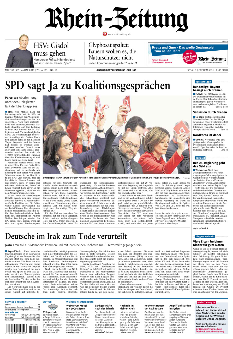 Rhein-Zeitung Kreis Cochem-Zell vom Montag, 22.01.2018