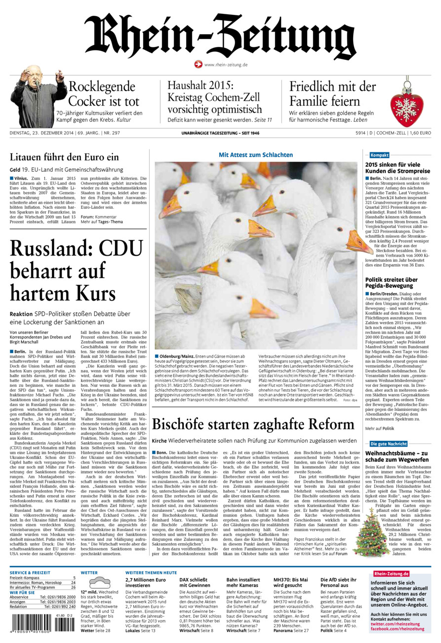 Rhein-Zeitung Kreis Cochem-Zell vom Dienstag, 23.12.2014