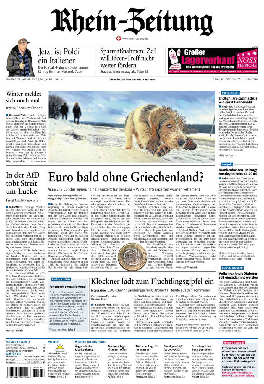 Rhein-Zeitung Kreis Cochem-Zell vom Montag, 05.01.2015