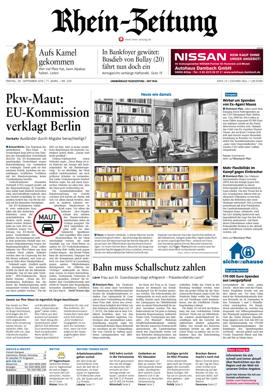 Rhein-Zeitung Kreis Cochem-Zell vom Freitag, 30.09.2016