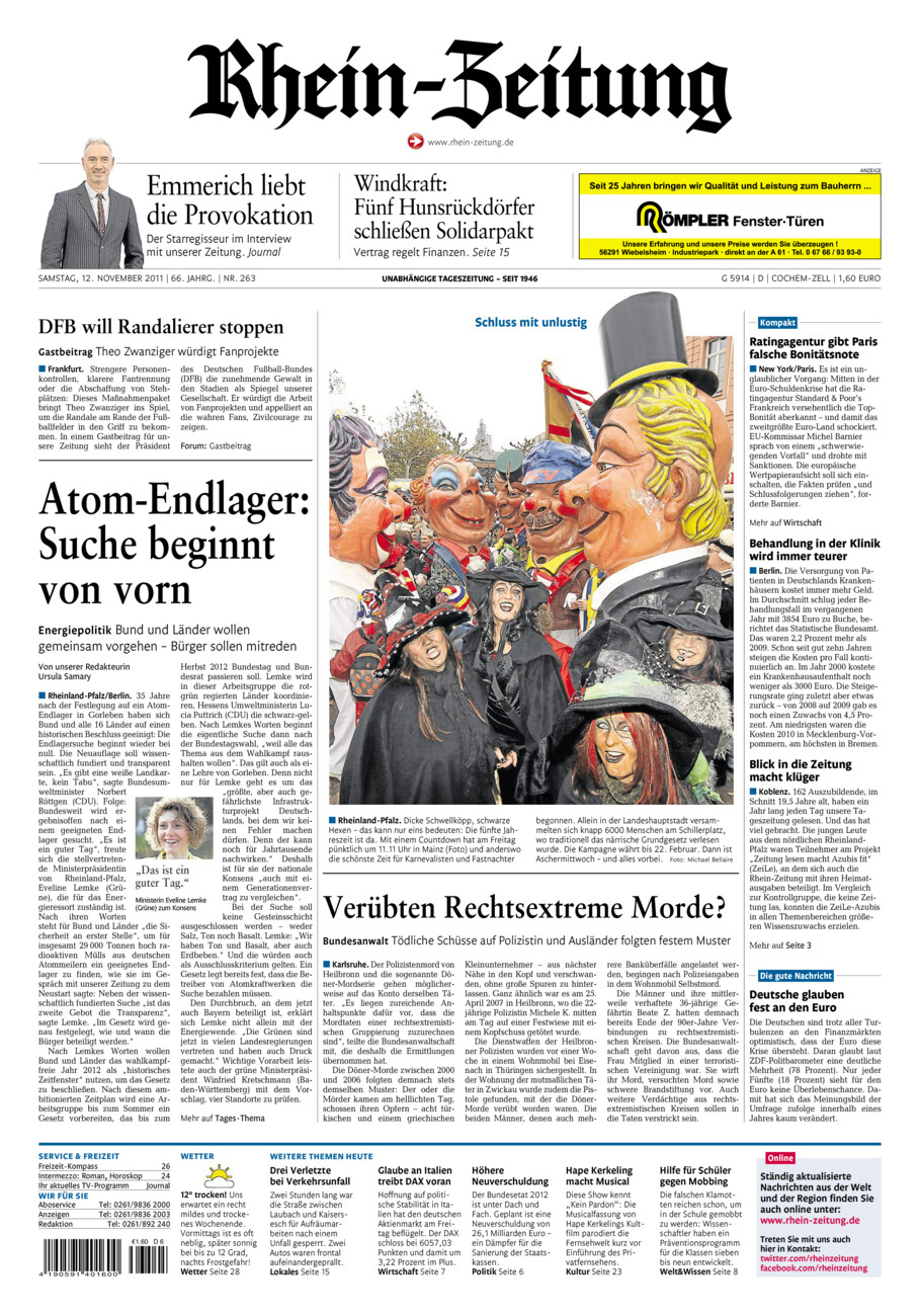 Rhein-Zeitung Kreis Cochem-Zell vom Samstag, 12.11.2011