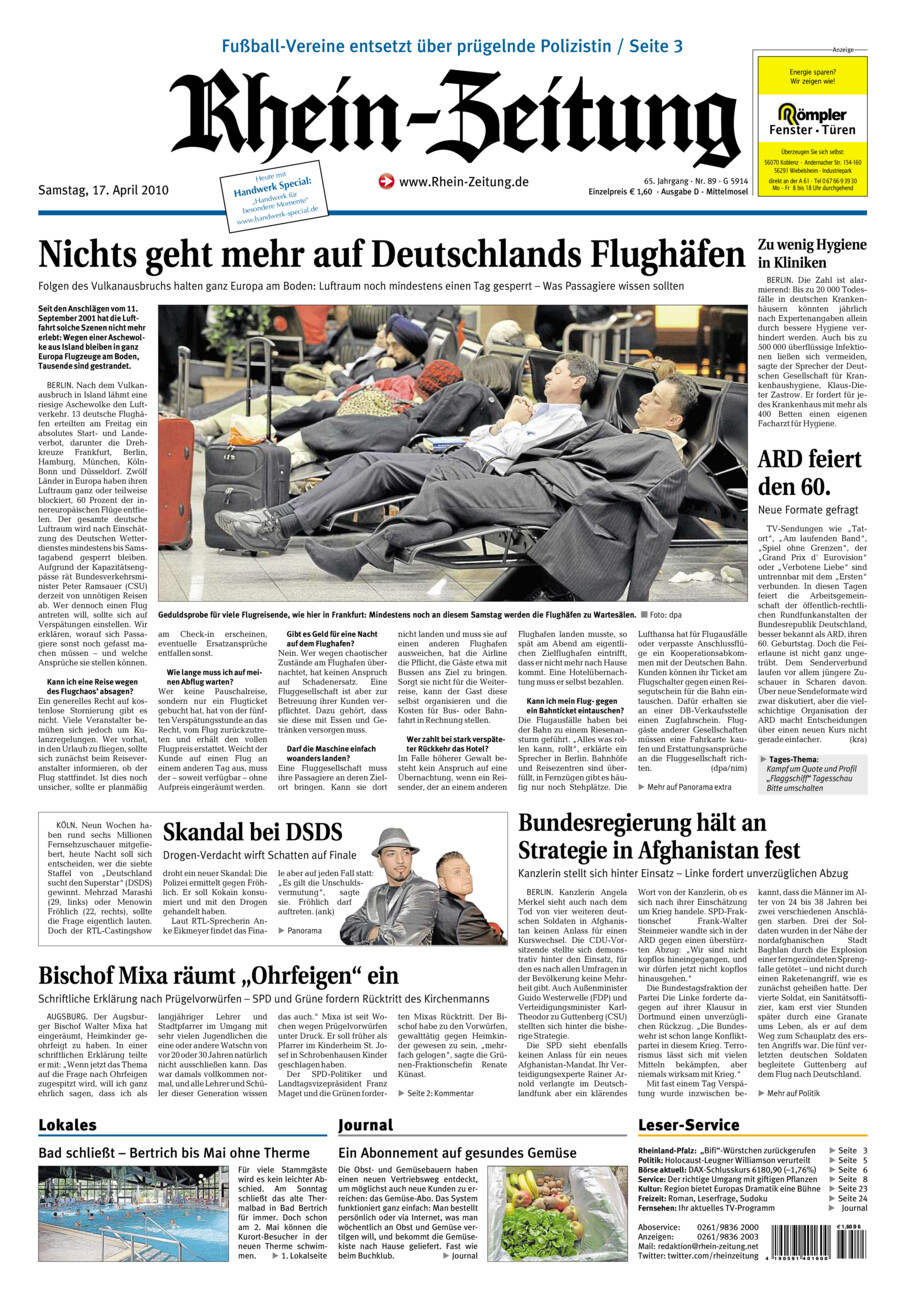 Rhein-Zeitung Kreis Cochem-Zell vom Samstag, 17.04.2010