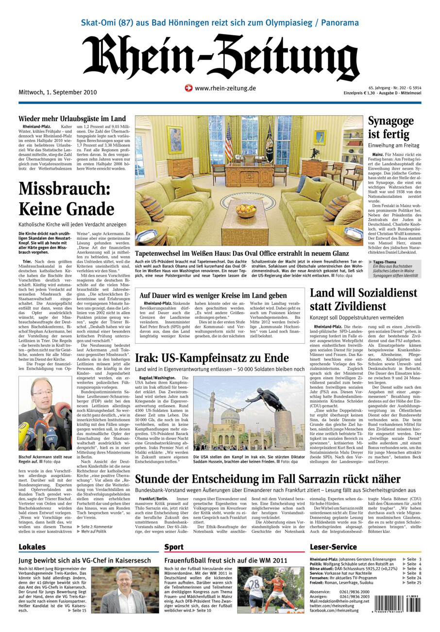 Rhein-Zeitung Kreis Cochem-Zell vom Mittwoch, 01.09.2010