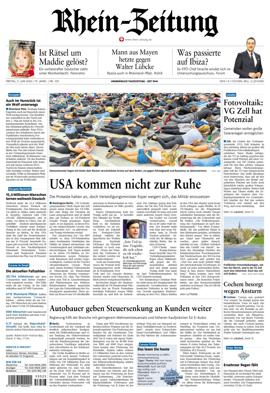 Rhein-Zeitung Kreis Cochem-Zell vom Freitag, 05.06.2020