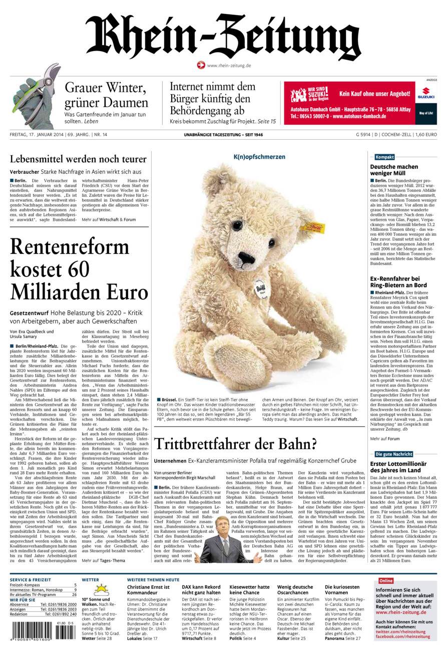 Rhein-Zeitung Kreis Cochem-Zell vom Freitag, 17.01.2014