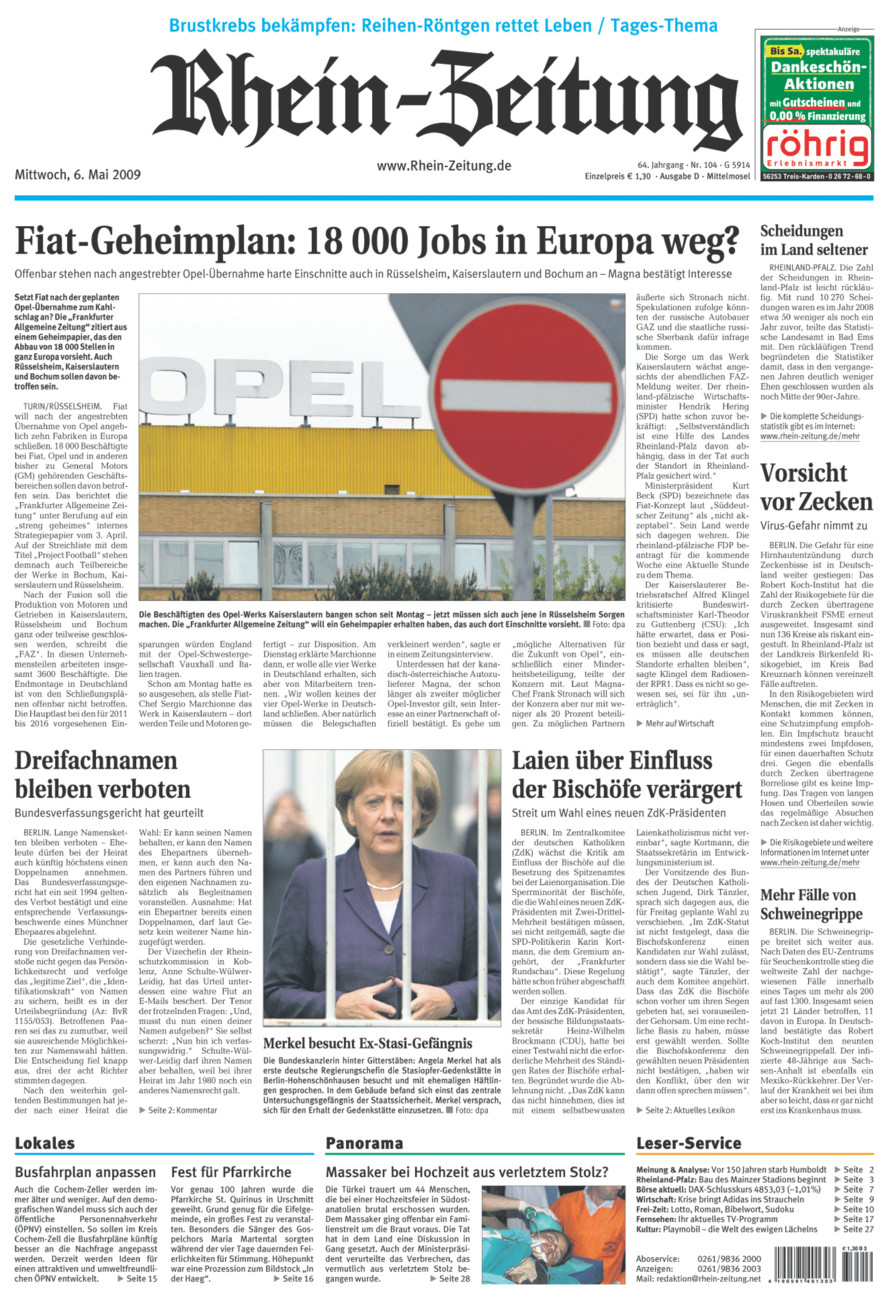 Rhein-Zeitung Kreis Cochem-Zell vom Mittwoch, 06.05.2009