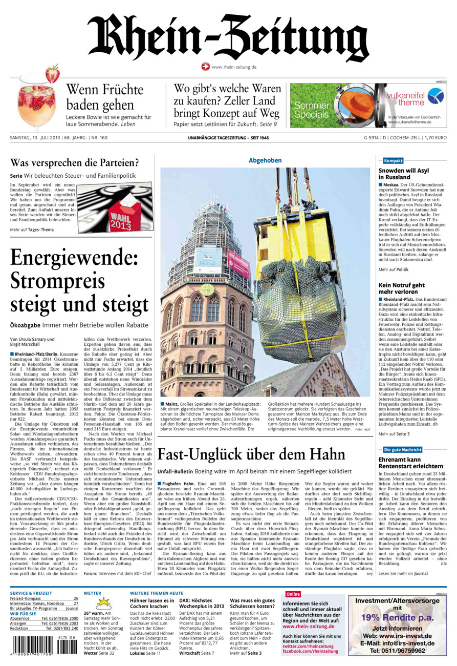 Rhein-Zeitung Kreis Cochem-Zell vom Samstag, 13.07.2013