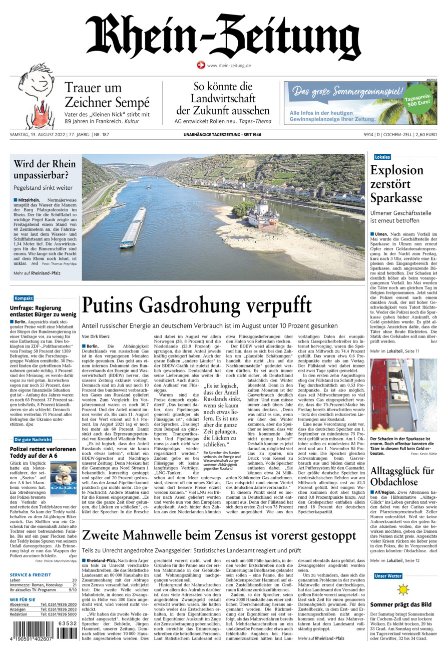 Rhein-Zeitung Kreis Cochem-Zell vom Samstag, 13.08.2022