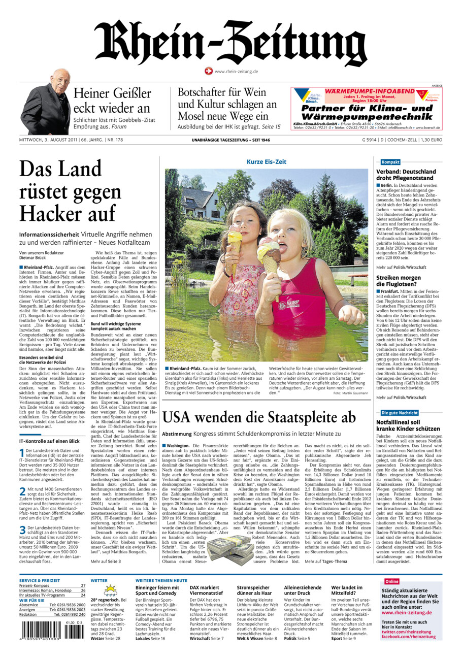 Rhein-Zeitung Kreis Cochem-Zell vom Mittwoch, 03.08.2011