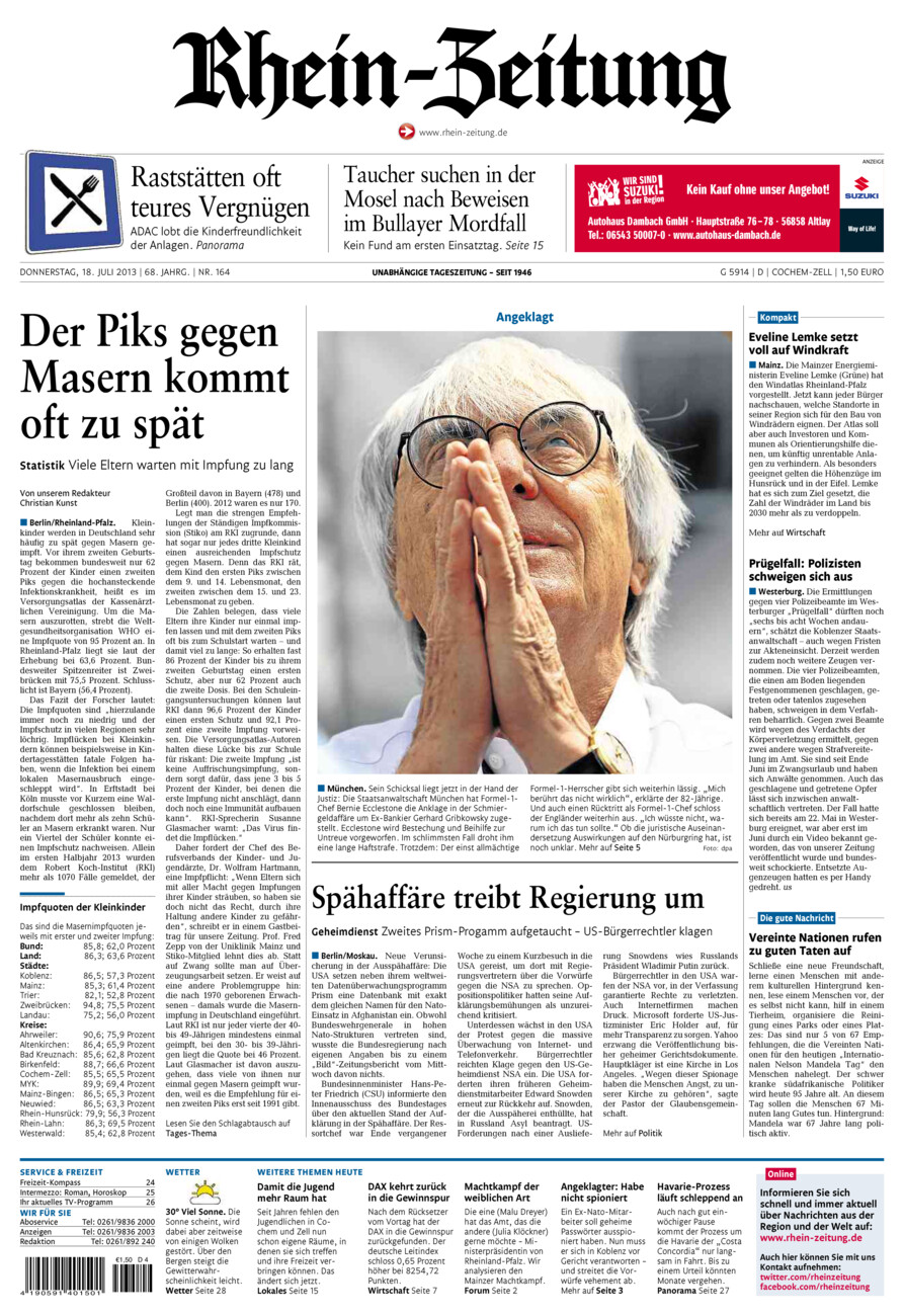 Rhein-Zeitung Kreis Cochem-Zell vom Donnerstag, 18.07.2013